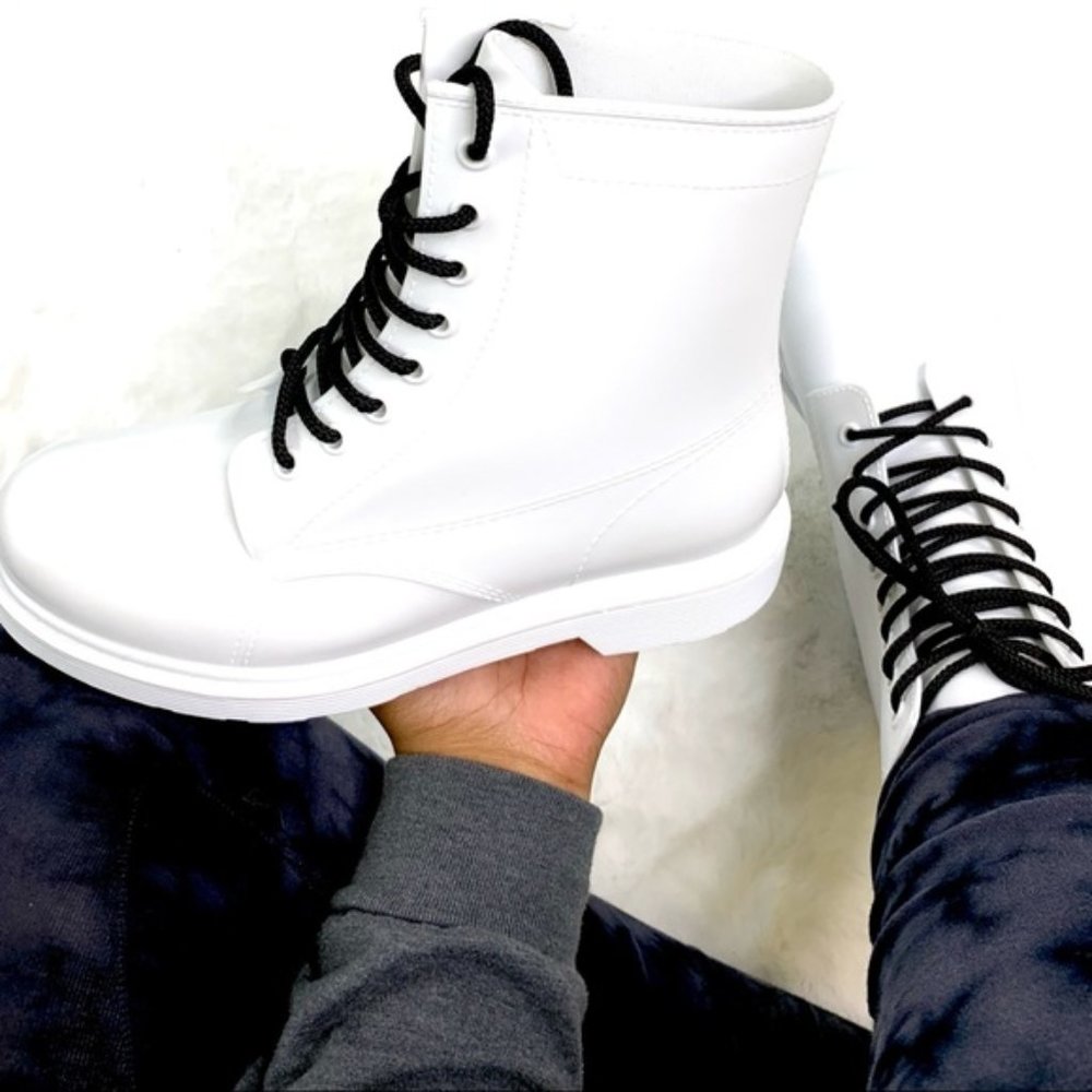 Matte White Combat Boot - Picture 2 of 5